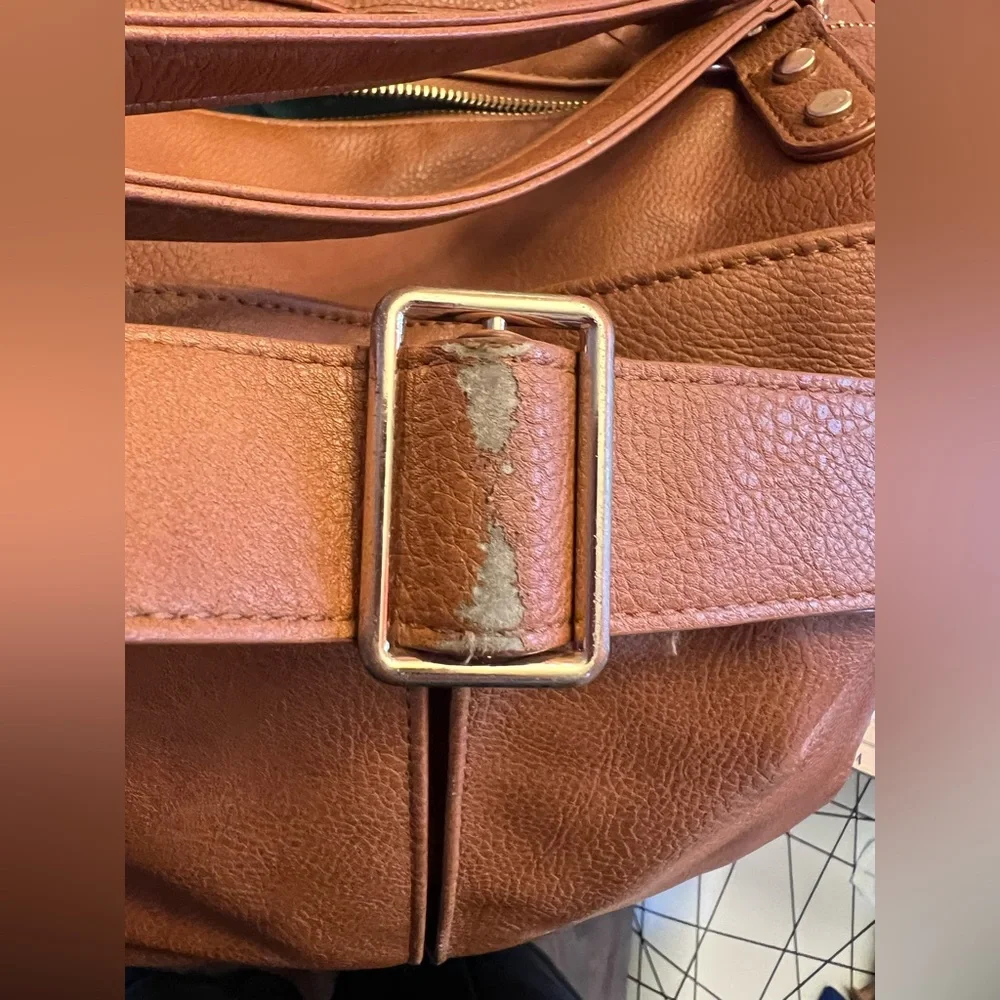 Mominside brown vegan leather convertible diaper bag backpack multiple pockets